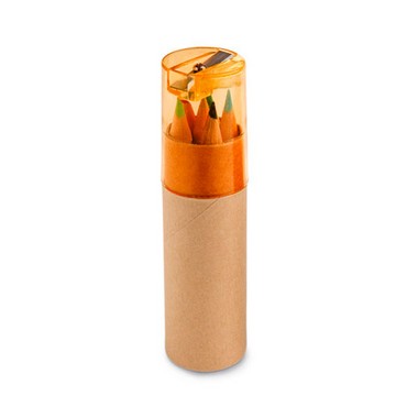 Caja tubo con 6 lápices de color y sacapunta
