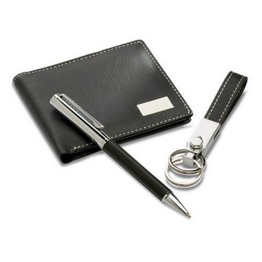 Bolígrafo, llavero y cartera